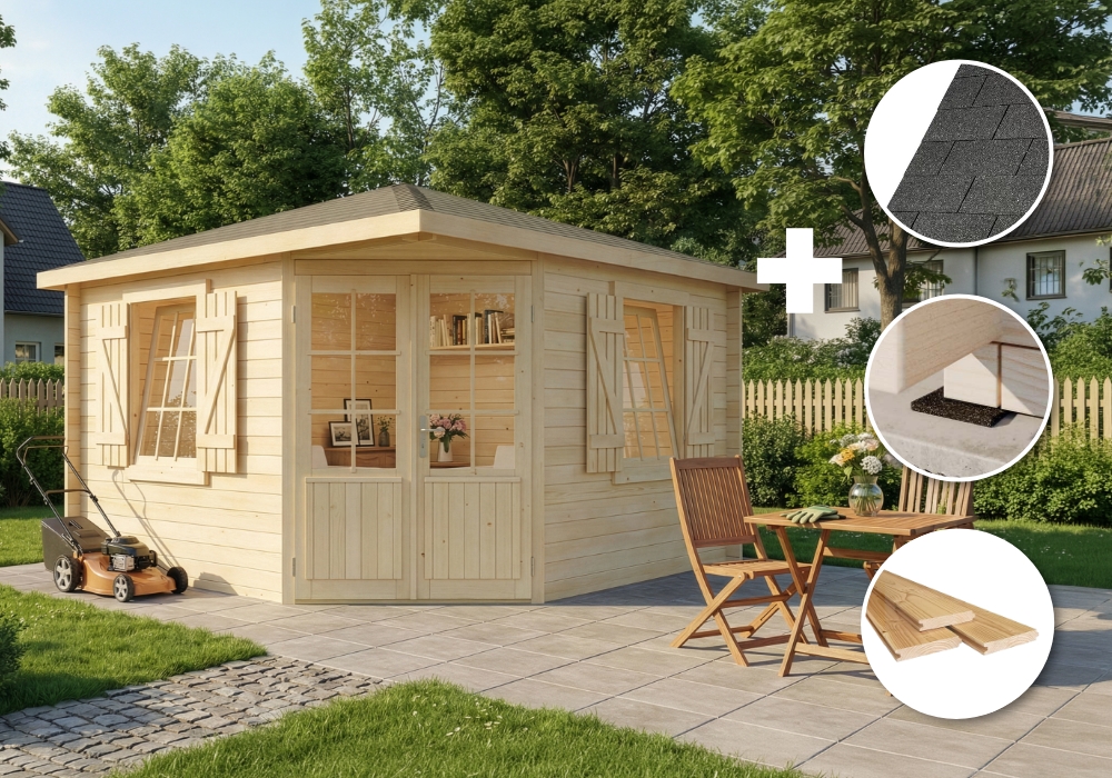 74 % Discount! ECO Set - 5-Eck Gartenhaus Monica Royal 16m² Unkategorisiert online kaufen
