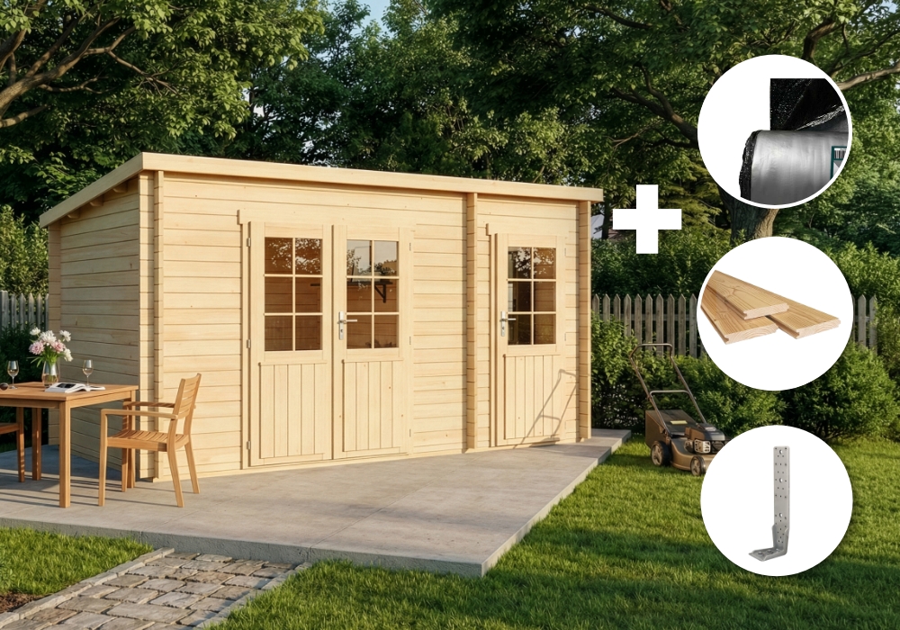 74 % Discount! ECO Set - Pultdach Gartenhaus Maria mit Anbau 15m² Unkategorisiert online kaufen