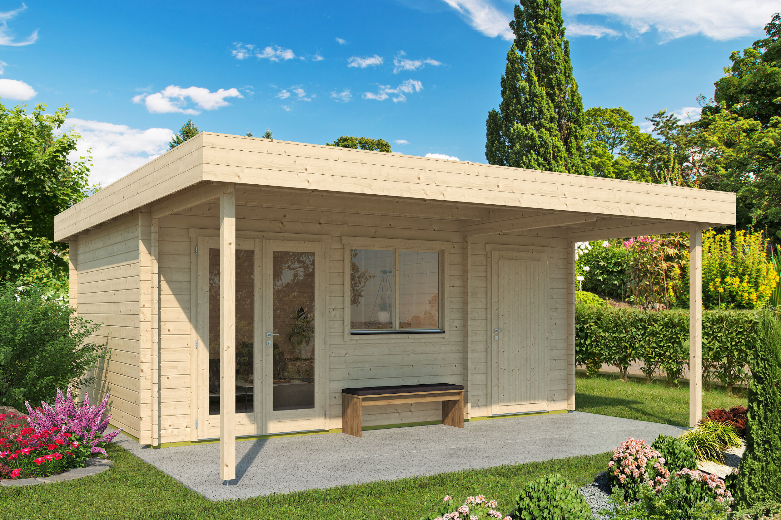 26% Rabatt ✓ 6 × 4 m | Gartenhäuschen Kurt 44 C mit Vordach | Flachdach | modern Unkategorisiert online kaufen 26% Rabatt ✓ 6 × 4 m | Gartenhäuschen Kurt 44 C mit Vordach | Flachdach | modern Unkategorisiert online kaufen
