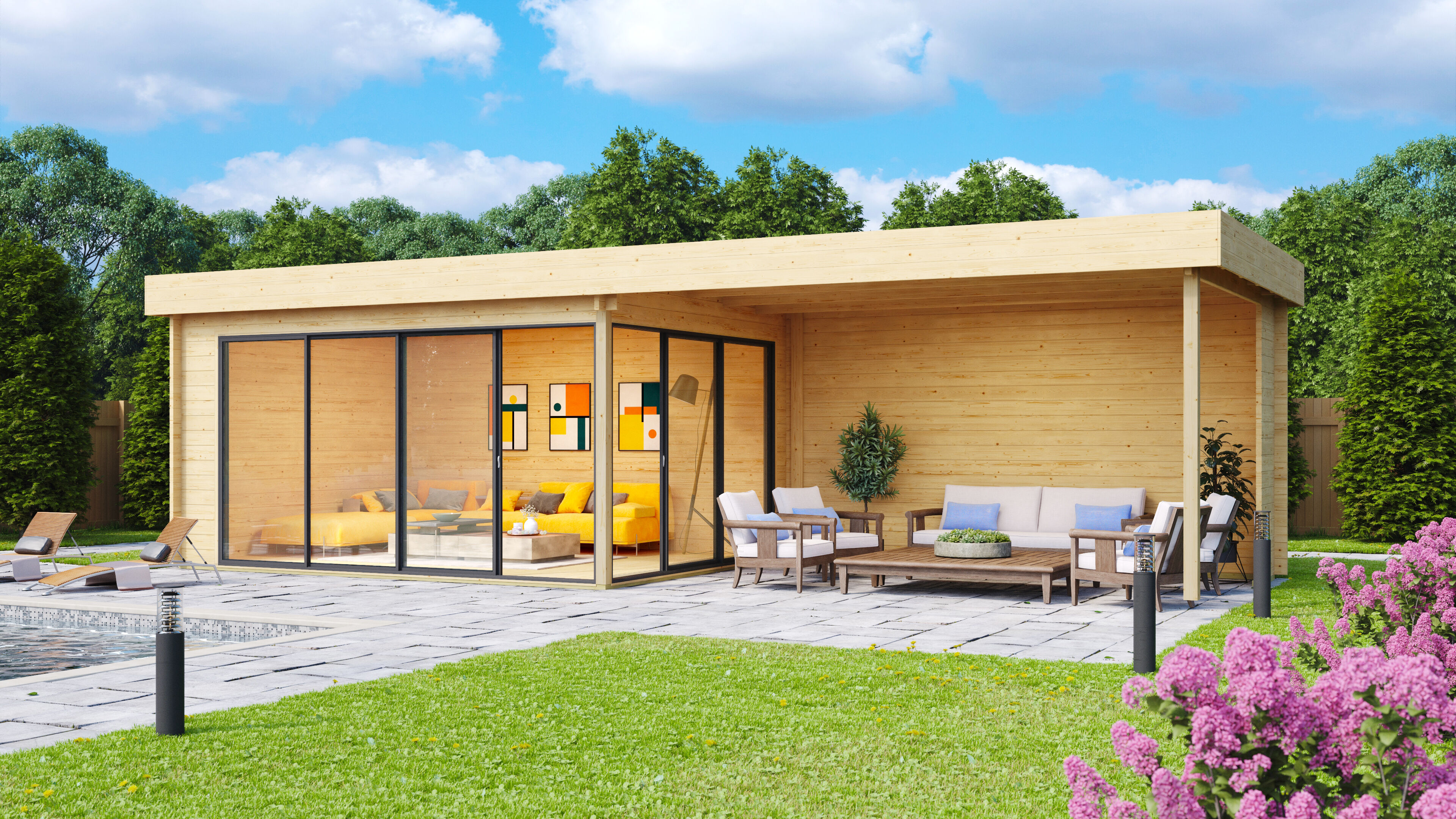 26% Rabatt ✓ 8 × 4 m | Gartenhäuschen Alu Concept 44 A mit Anbau | mit Schiebetüren | Flachdach Unkategorisiert online kaufen