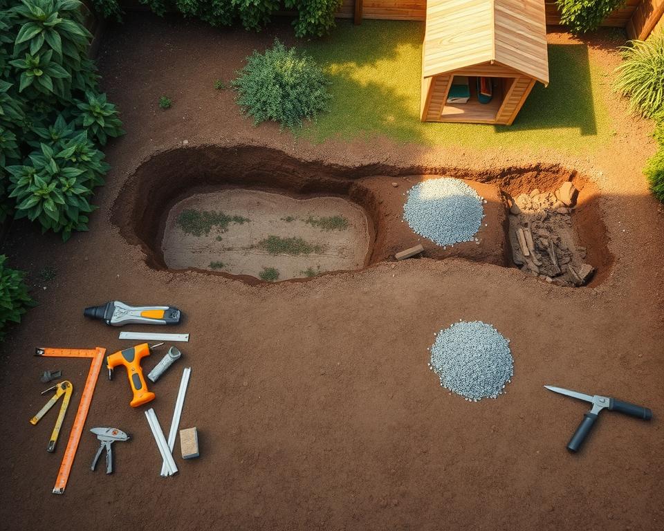 Bodenvorbereitung Gartenhaus Untergrundarbeiten Bodenvorbereitung Gartenhaus Untergrundarbeiten