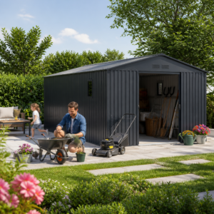 25% Rabatt ✓ 6 × 2 m | Metall Gerätehaus München 14,39 m² | mit Schiebetüren | Satteldach | modern Unkategorisiert online kaufen