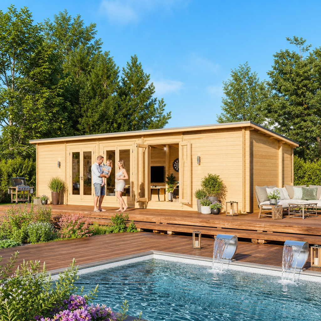 26% Rabatt ✓ 10 × 4 m | Gartenhäuschen Game Room 44 | Pultdach | modern