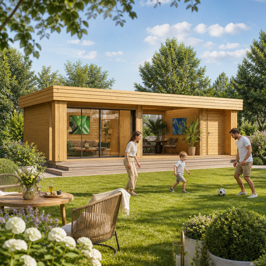 26% Rabatt ✓ 10 × 4 m | Gartenhäuschen Rait 44 ALU | mit Schiebetüren | Flachdach | Terrasse