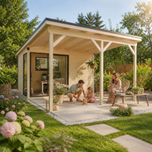 26% Rabatt ✓ 4 × 3 m | Gartenhäuschen Amrum-2 mit Vordach | mit Schiebetüren | modern Unkategorisiert online kaufen