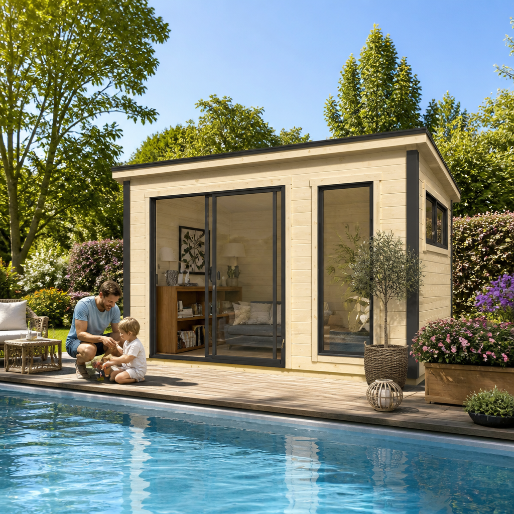 26% Rabatt ✓ 4 × 3 m | Gartenhäuschen Juist-1 | mit Schiebetüren | modern