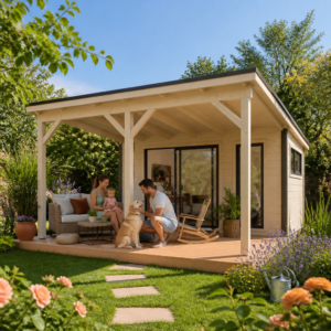 26% Rabatt ✓ 4 × 3 m | Gartenhäuschen Juist-1 mit Vordach | mit Schiebetüren | modern Unkategorisiert online kaufen
