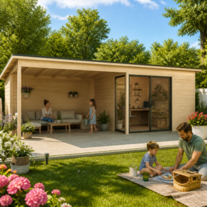 26% Rabatt ✓ 4 × 4 m | Gartenhäuschen Amrum-3 mit Anbau | mit Schiebetüren | Schleppdach | modern Unkategorisiert online kaufen