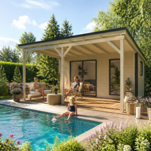 26% Rabatt ✓ 5 × 4 m | Gartenhäuschen Juist-4 mit Vordach | mit Schiebetüren | modern Unkategorisiert online kaufen