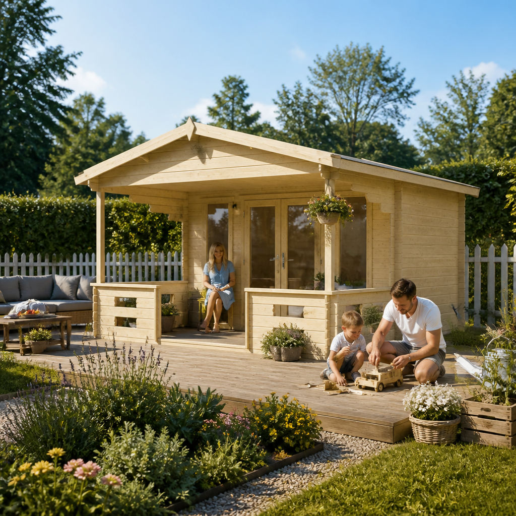 26% Rabatt ✓ 5 × 4 m | Gartenhäuschen Kolding 40 | Vordach | Satteldach | Terrasse | modern