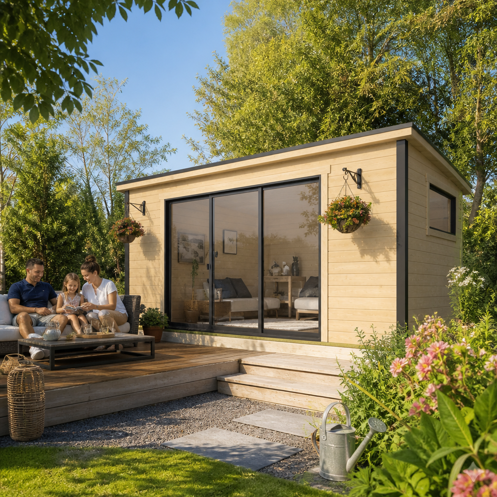 26% Rabatt ✓ 5 × 4 m | Gartenhäuschen Poel-4 | mit Schiebetüren | modern