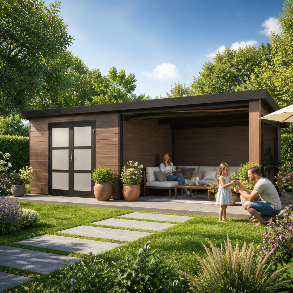 26% Rabatt ✓ 6 × 3 m | WPC Gartenhaus mit Lounge FineLine 16,90 m² | Anbau | modern
