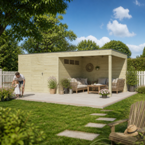26% Rabatt ✓ 6 × 4 m | Gartenhäuschen QB-Line 9,00 m² + 300 cm Anbau | Pultdach | Flachdach | modern Unkategorisiert online kaufen