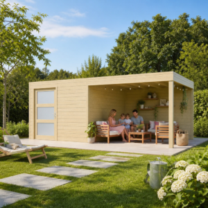 26% Rabatt ✓ 6 × 4 m | Gartenhäuschen QBS-Line 9,00 m² + 300 cm Anbau | mit Schiebetüren | Pultdach | Flachdach | modern Unkategorisiert online kaufen
