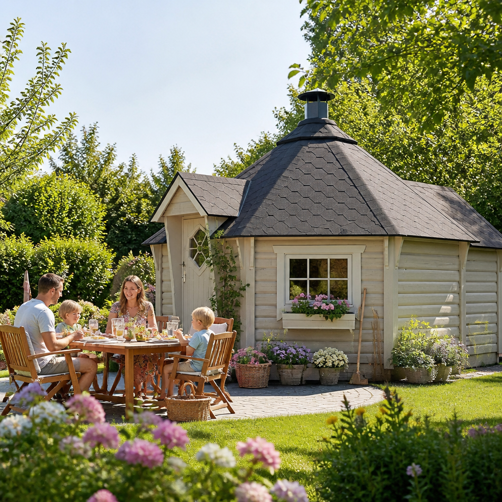 26% Rabatt ✓ 6 × 4 m | Grillkota mit Anbau Ida 17+4m² | 8-eckig