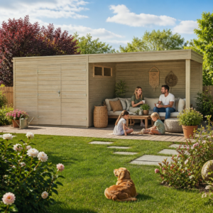 26% Rabatt ✓ 7 × 4 m | Gartenhäuschen QB-Line 6,30 m² + Anbau | Pultdach | Flachdach | modern Unkategorisiert online kaufen