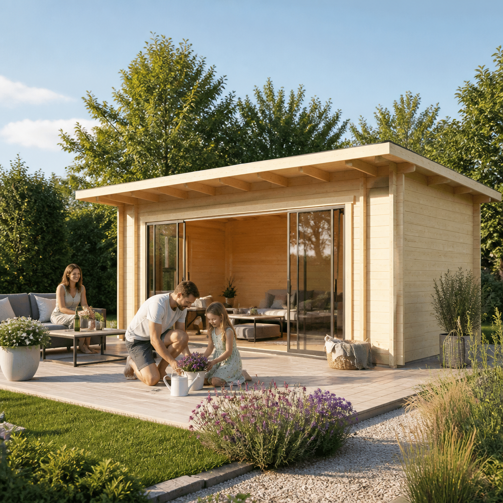 26% Rabatt ✓ 7 × 4 m | Gartenhäuschen Starla 70 E Premium | mit Schiebetüren | modern