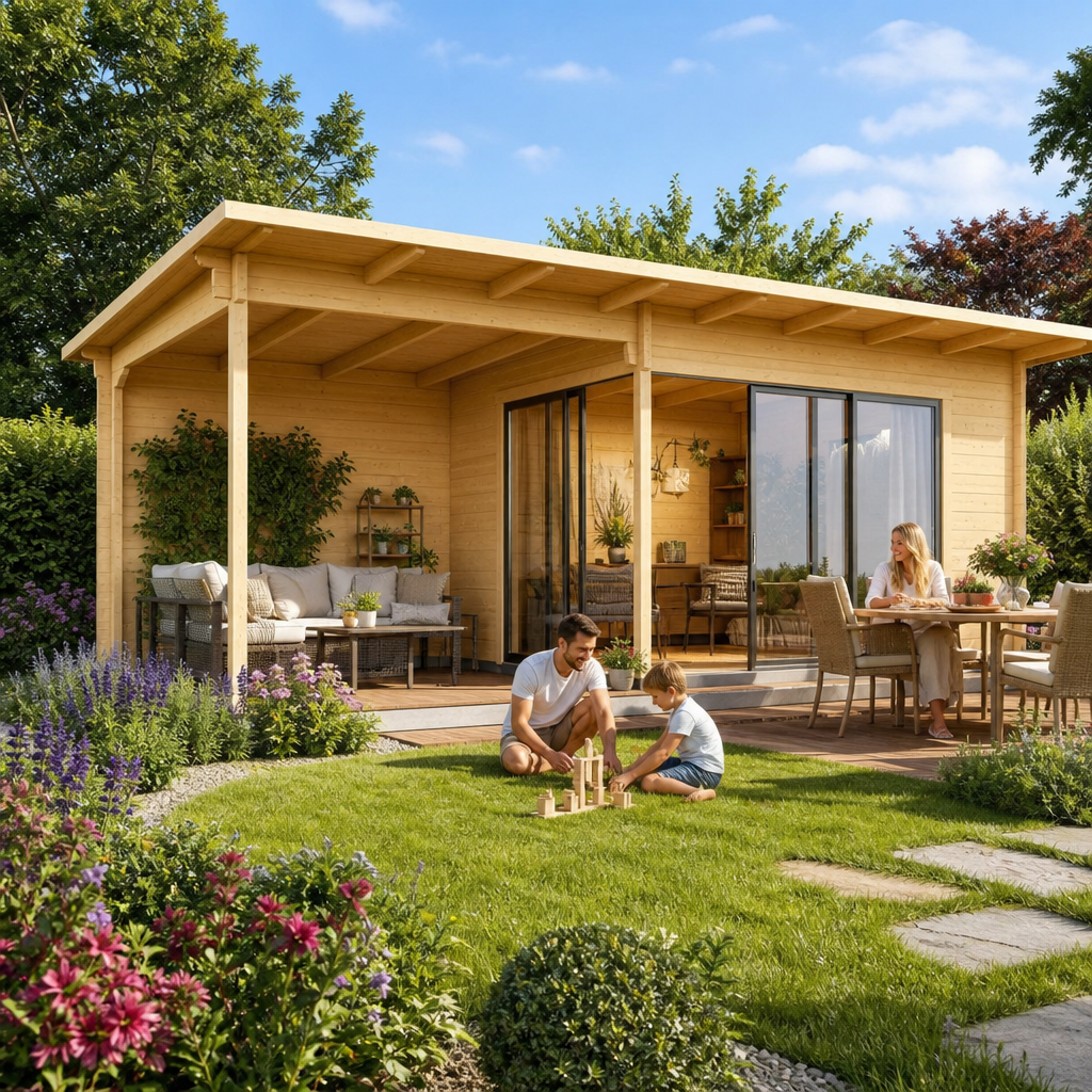 26% Rabatt ✓ 8 × 4 m | Gartenhäuschen Starla 70 D Premium | mit Schiebetüren | modern