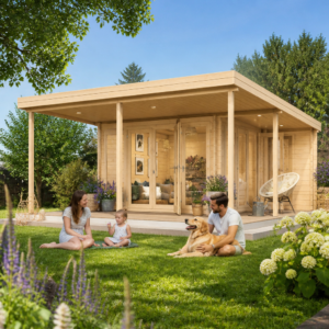 26% Rabatt ✓ 8 × 6 m | Gartenhäuschen Keno 70 | Vordach | Flachdach | Terrasse | modern Unkategorisiert online kaufen