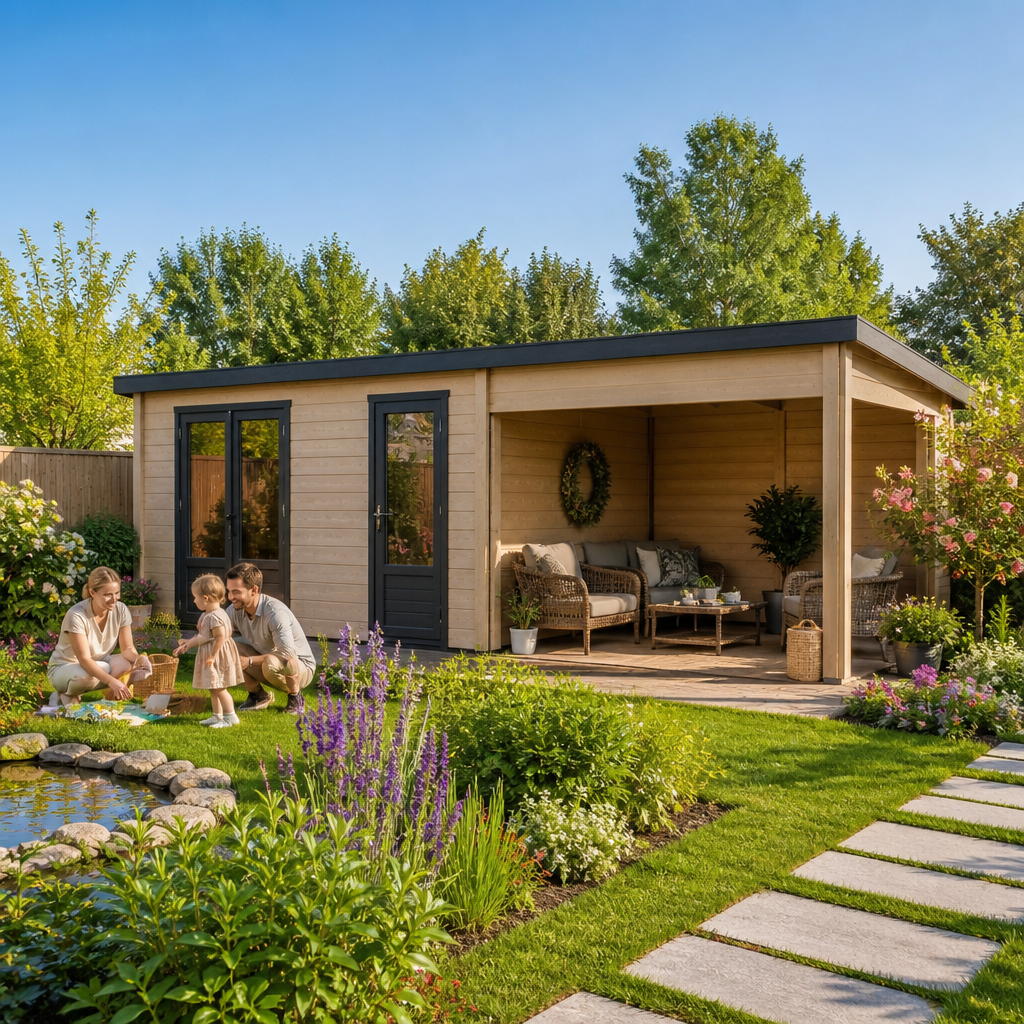 28% Rabatt ✓ 6 × 4 m | WPC Gartenhaus Style DeLuxe 2-Raum mit Loun | Anbau | 2 Raum | modern