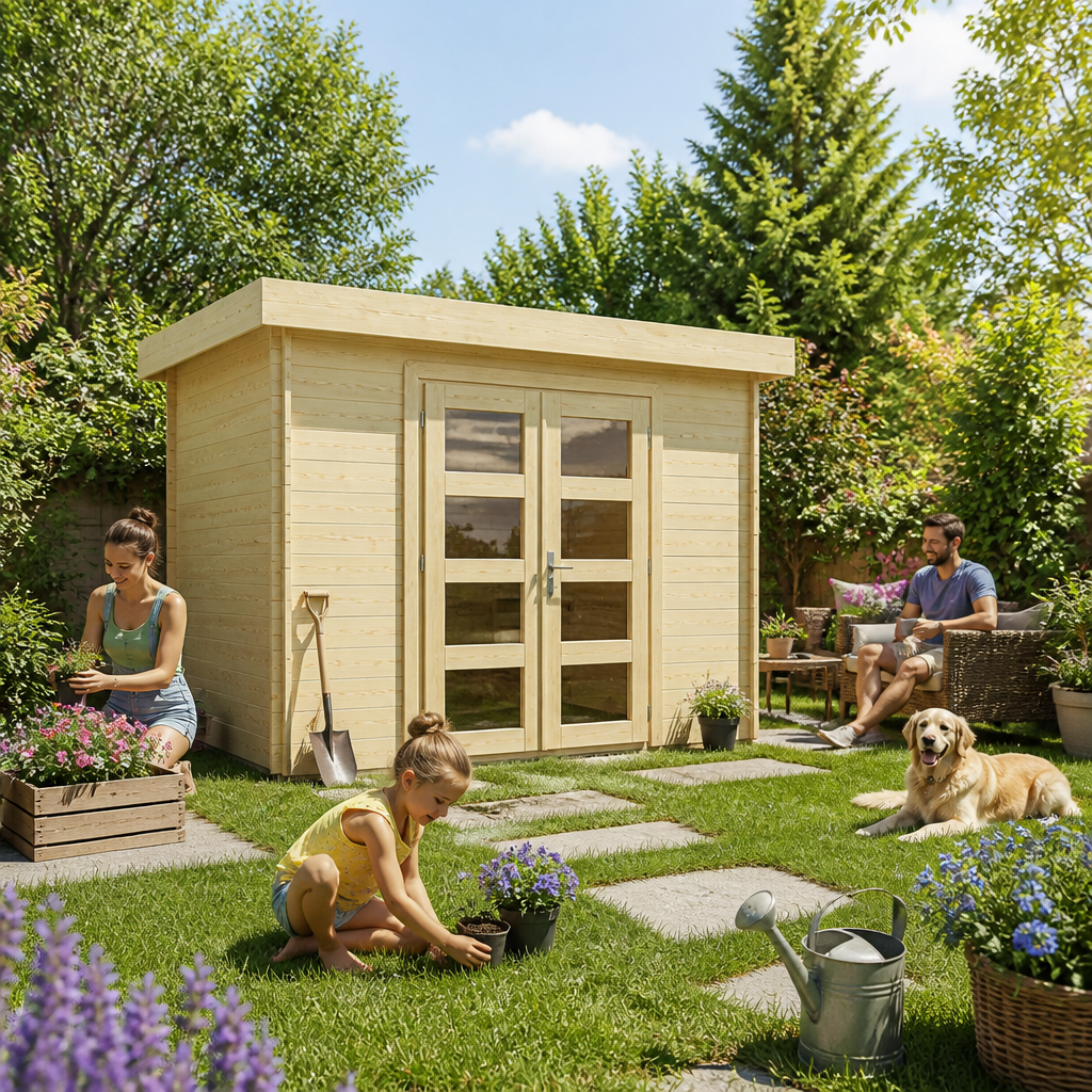 3 × 2 m | All-In Gartenhäuschen mit Flachdach 300 x 200 cm / Chr