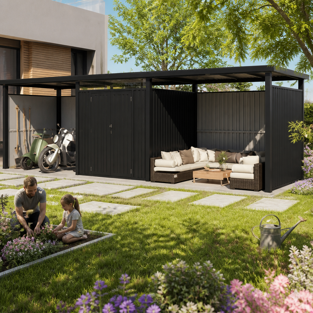 33% Rabatt ✓ 7 × 6 m | Metall Gerätehaus Style 4,45 m² Spar-Set 4 | modern