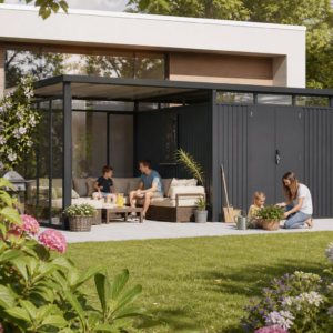 36% Rabatt ✓ 8 × 4 m | Metall Gerätehaus Style 7,56 m² Spar-Set-5 | Schleppdach | modern Unkategorisiert online kaufen